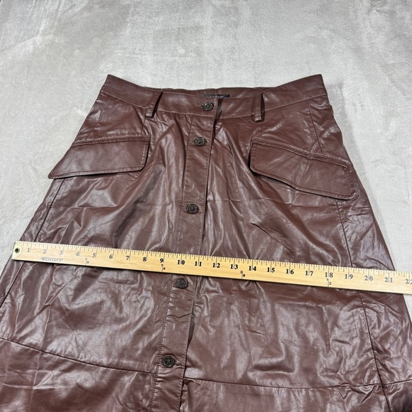 NWT Banana Republic Factory Vegan Faux Leather Brown A Line Button Midi Skirt 2 - Picture 12 of 16
